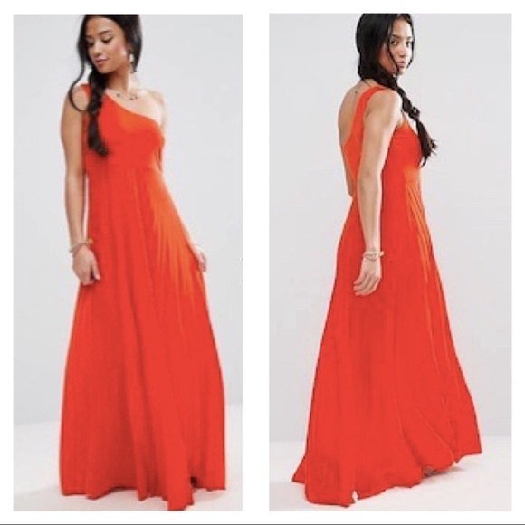 ASOS Dresses & Skirts - ASOS Petite  Maxi Dress One Shoulder Orange Size 10P